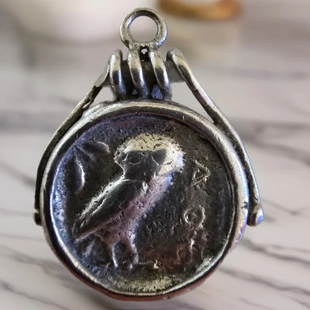 Rare Treasure Greek Icon Athena Antique Coin Sterling Silver Vintage Medallion - Picture 2 of 2